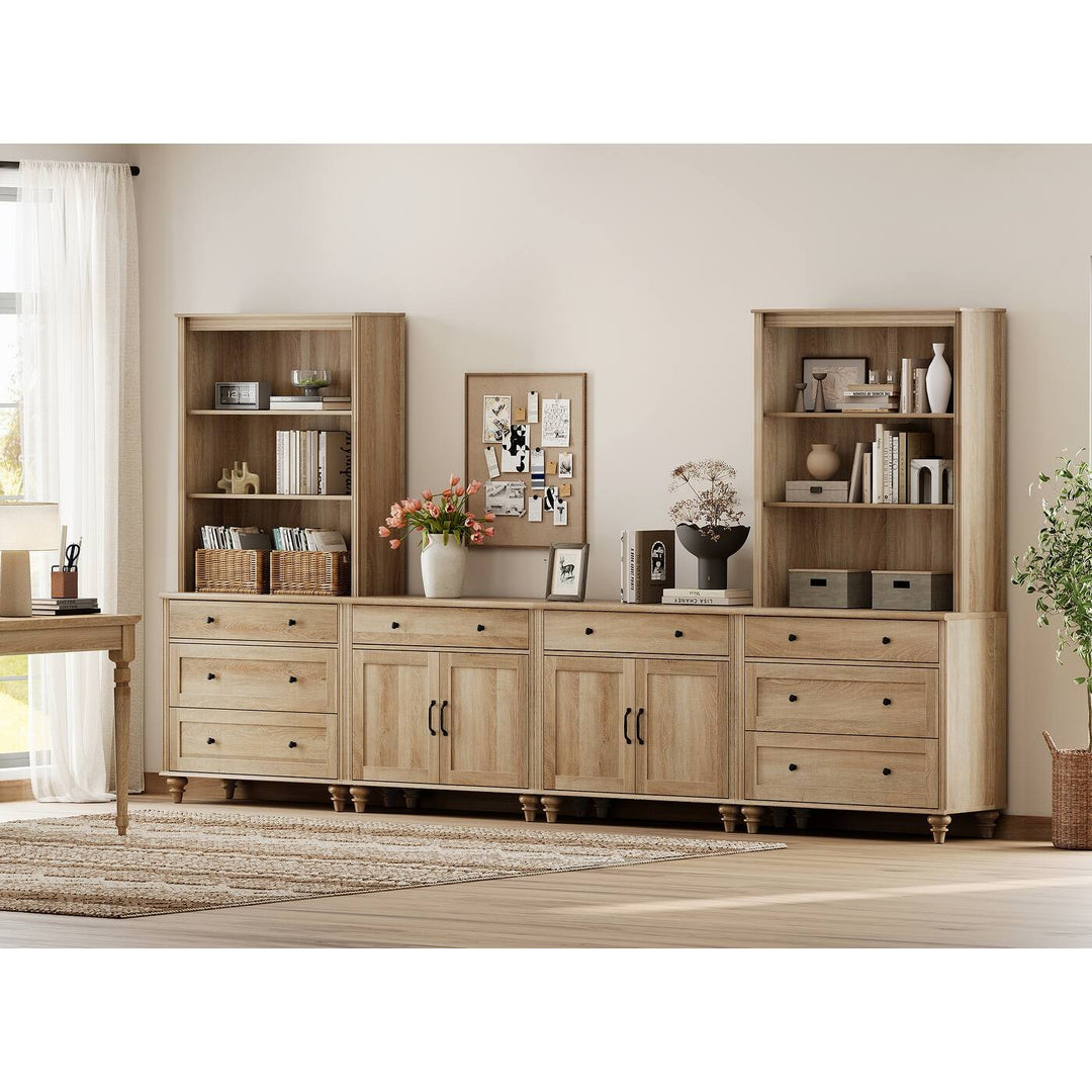 Entertainment Center with Bookshelves for Tvs up to 75", Oak