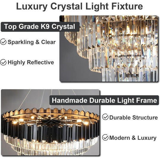 Large Crystal Chandelier - 35.4"Modern 6-Tier 17-Light Chrome Ceiling Light, Luxury K9 Crystal