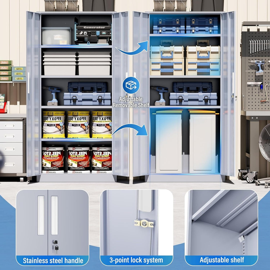 71'' H Metal Garage Storage Work Cabinet with Locking Doors and Adjustable Shelves