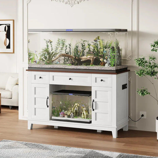 Farmhouse Aquarium Stand for 35-55 Gallon Tanks, Heavy Duty 1400 Lb Capacity with Power Outlet & Storage