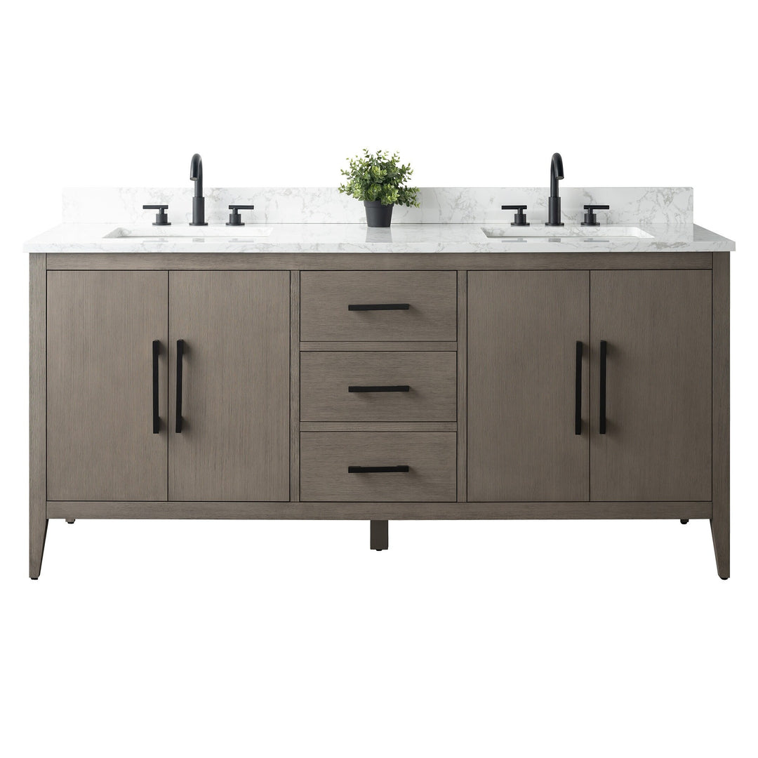 72" Double Sink Bathroom Vanity Cabinet with Engineered Marble Top