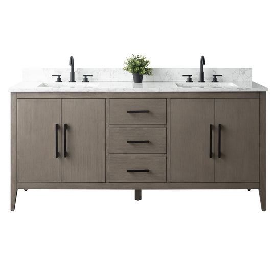 72" Double Sink Bathroom Vanity Cabinet with Engineered Marble Top