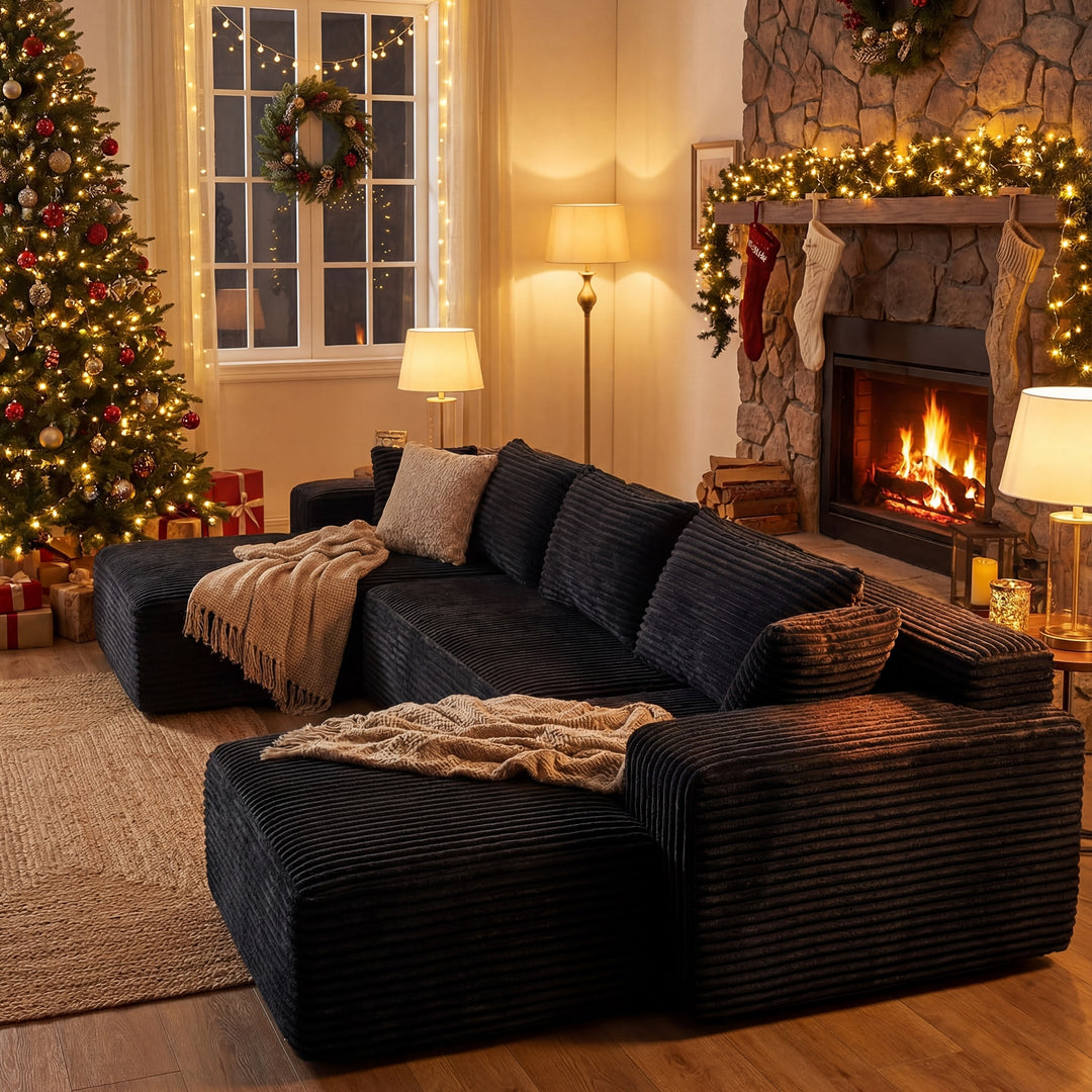 Oversized Modular Sectional Sofa, No Assembly Required, Corduroy Fabric, Deep Seat Cloud Couch with Chaise Foam Sofa