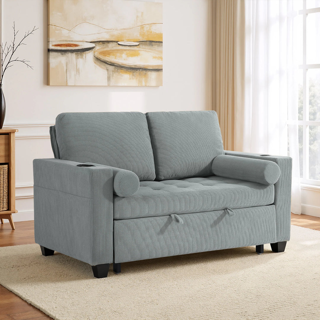 3-In-1 Pull-Out Sleeper Sofa Bed Convertible Adjustable Multi-Functional Loveseat with USB Port