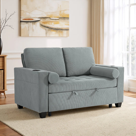 3-In-1 Pull-Out Sleeper Sofa Bed Convertible Adjustable Multi-Functional Loveseat with USB Port