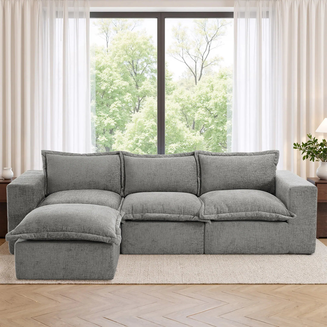 Chenille No Assembly Modular Sectional Sofa Cloud Couch with Ottoman