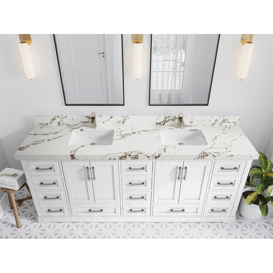Willow Collection 84 in W X 22 in D X 36 in H Boston Double Bowl Sink Bathroom Vanity with Countertop