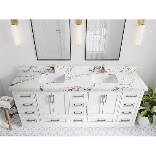 Willow Collection 84 in W X 22 in D X 36 in H Boston Double Bowl Sink Bathroom Vanity with Countertop