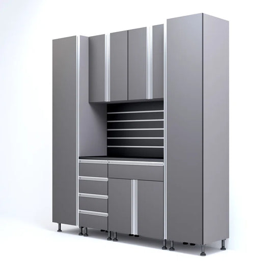 Premium Garage Cabinets 7' Storage Sets Solution with Adjustable Legs, Soft-Close Drawer & Door, Integrated Handles, Heavy Duty Plywood Box Construction, Tool and Equipment Organizer