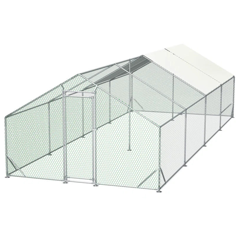 Ceilidh Metal Chicken Run Coop, Walk-In Poultry Cage with Waterproof & Anti-Uv Cover Lockable Door Design
