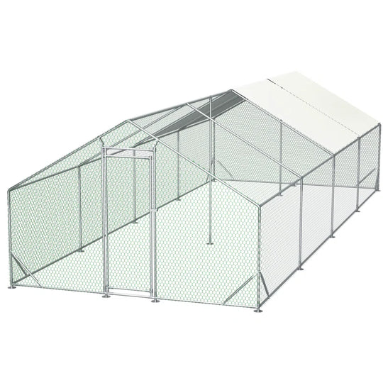 Ceilidh Metal Chicken Run Coop, Walk-In Poultry Cage with Waterproof & Anti-Uv Cover Lockable Door Design