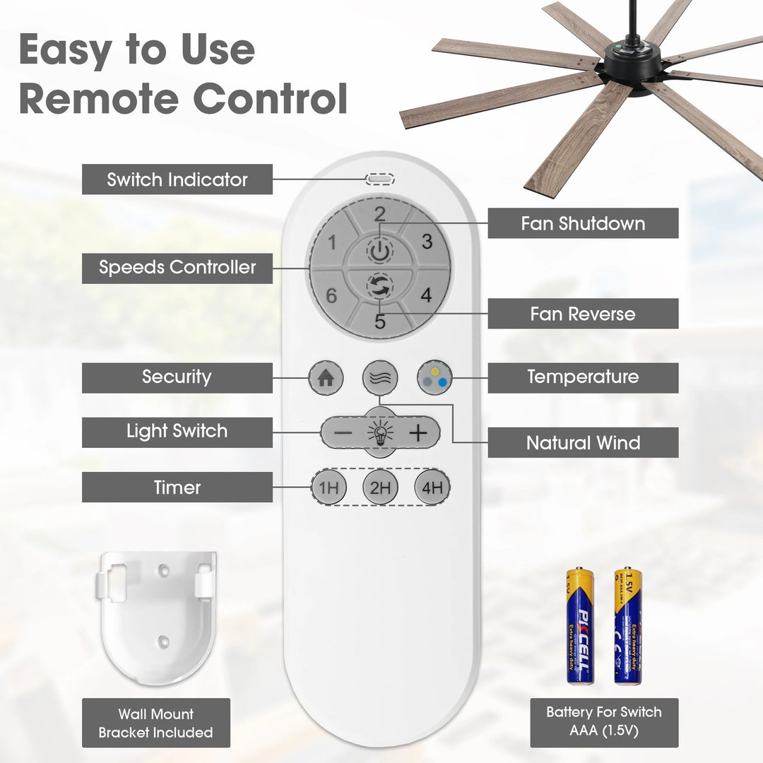 65-Inch Modern Reversible Dimmable Large Ceiling Fan with Light and Remote