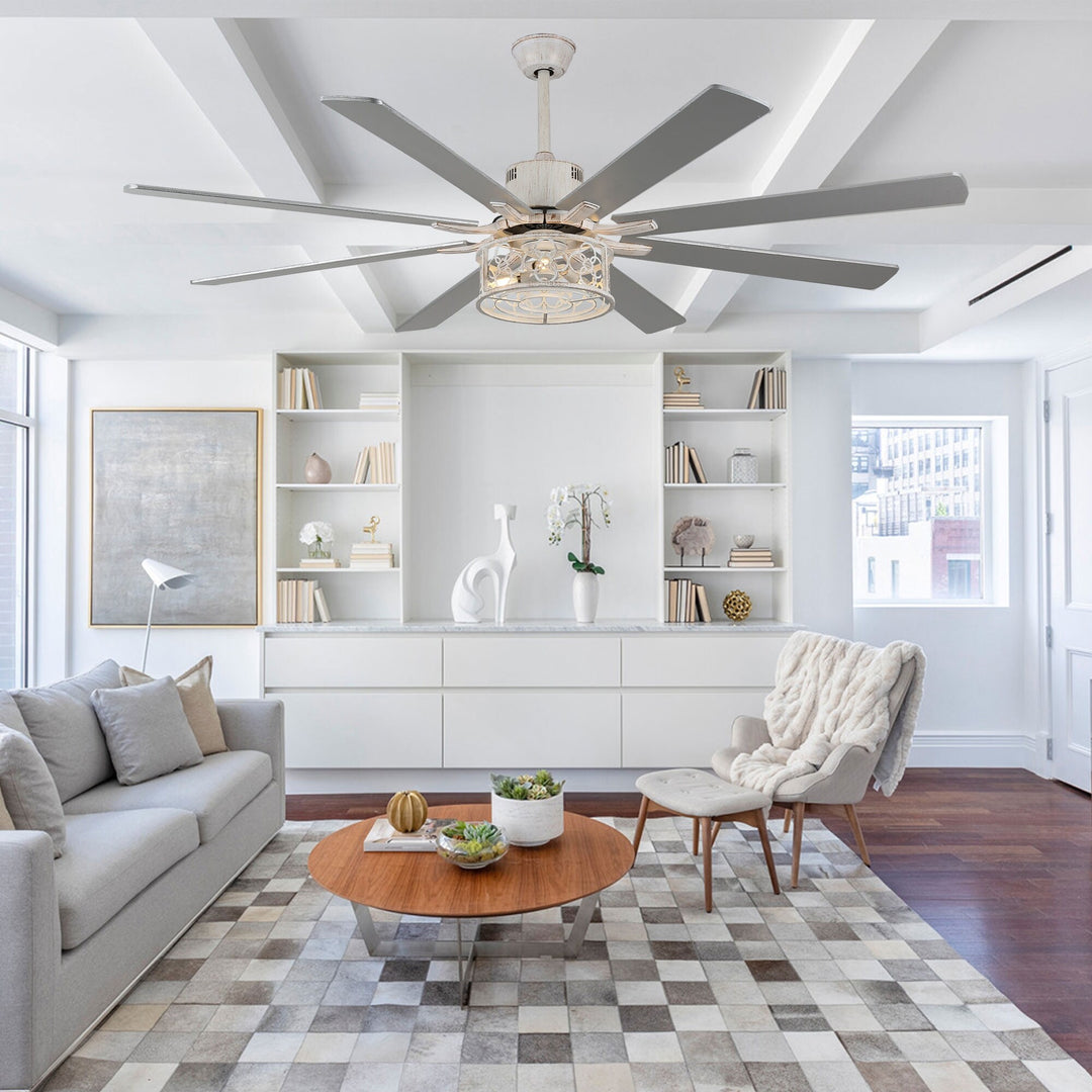 72" Rustic Large Ceiling Fan with Light and Remote 6-Speed 3-Light Farmhouse Metal Caged Black Ceiling Fan