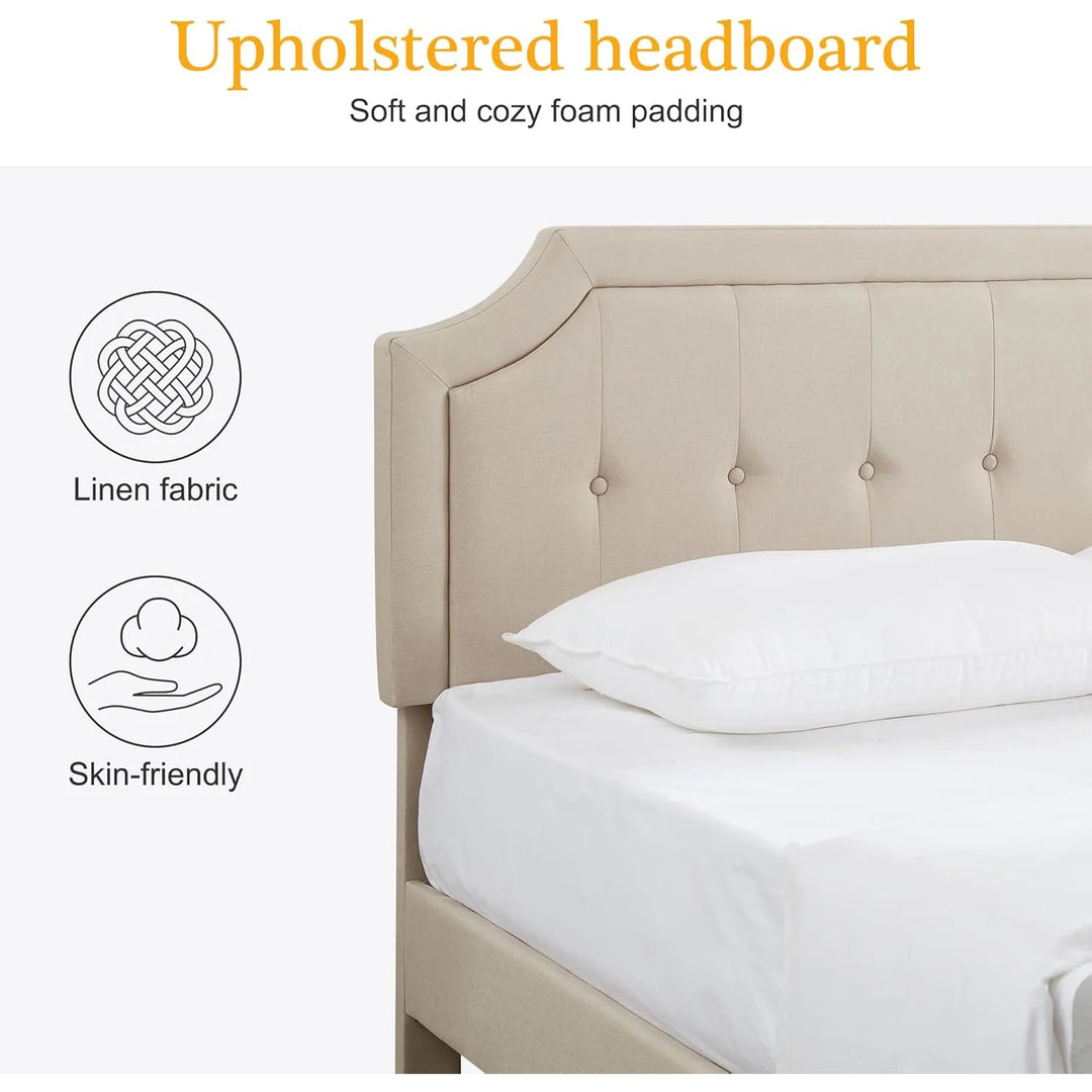 Javlergo Modern Upholstered Bed Frame with Height Adjustable Headboard Heavy-Duty Frame No Box Spring Needed