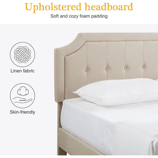 Javlergo Modern Upholstered Bed Frame with Height Adjustable Headboard Heavy-Duty Frame No Box Spring Needed