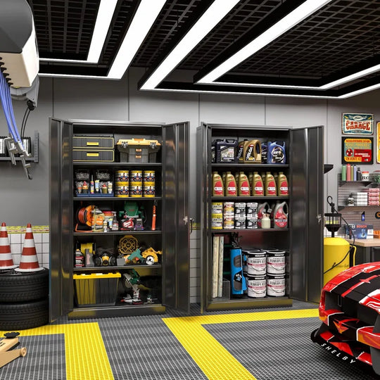 Metal Garage Storage Cabinets ( 72'' H X 36'' W X 18'' D ) with 4 Adjustable Shelves and Lockable Doors