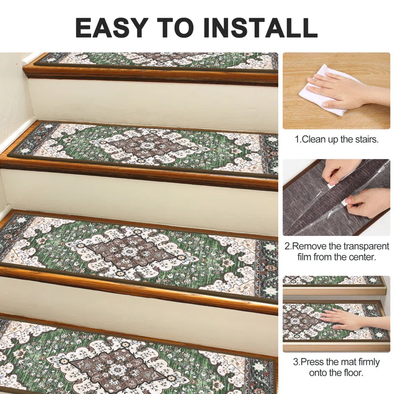 Non-Slip Stair Treads with Tape Colorful Chenille Stair Runner Rug