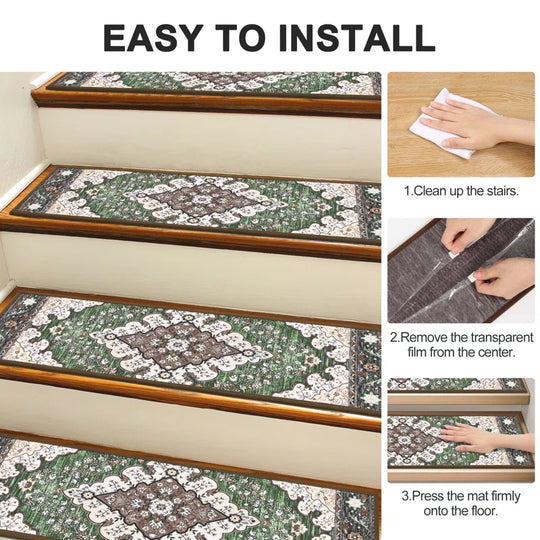 Non-Slip Stair Treads with Tape Colorful Chenille Stair Runner Rug