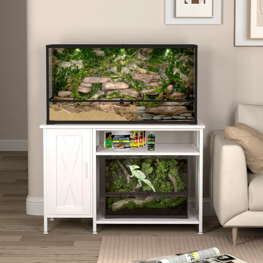 40-120 Gallon Reptile Tank Stand with Power Outlet, Terrarium Stand with Storage Cabinet, 48" X 24" Tabletop