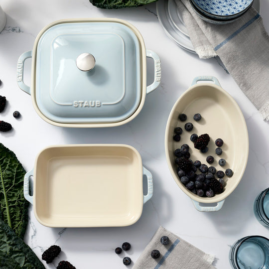 Ceramic 4-Pc Baking Pans Set, Casserole Dish with Lid, Brownie Pan, Pastel