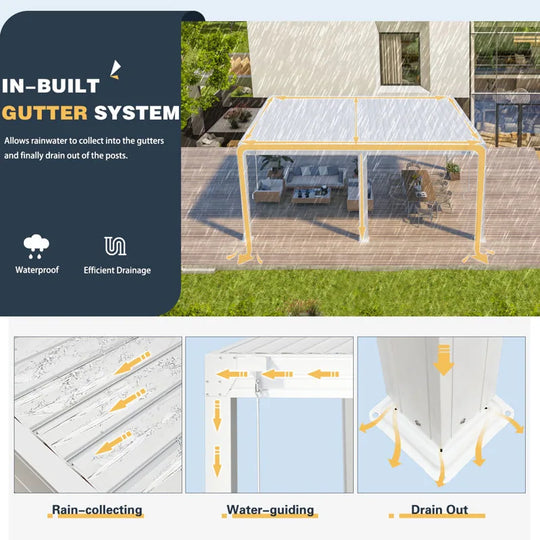 Outdoor Louvered Pergola Gazebo with Adjustable Aluminum Rainproof Roof and Pull-Down Screen
