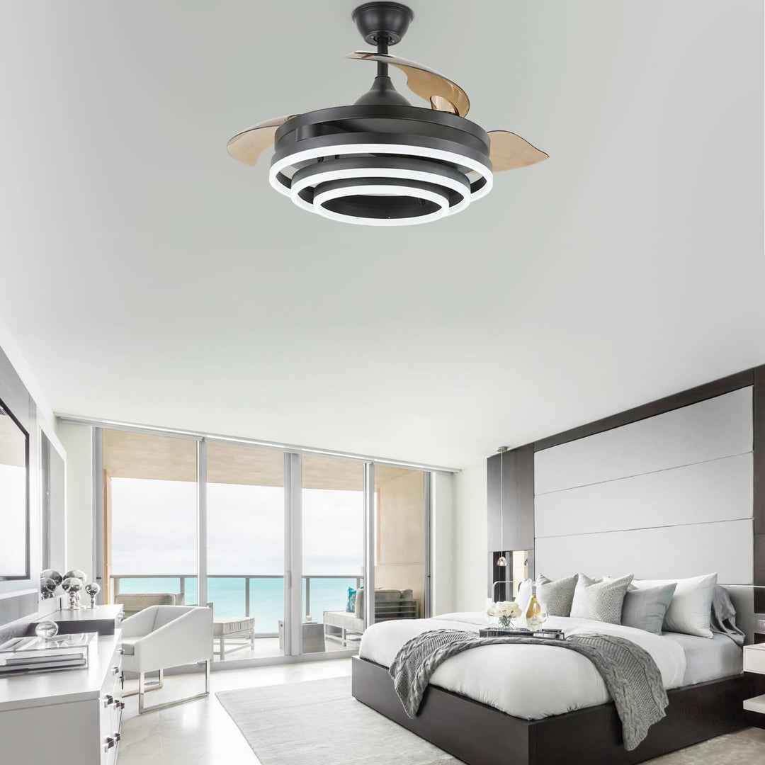 42In. DIY Shape Retractable Ceiling Fan with Lights, 6-Speed DC Motor Modern Ceiling Fan with LED Light and Remote