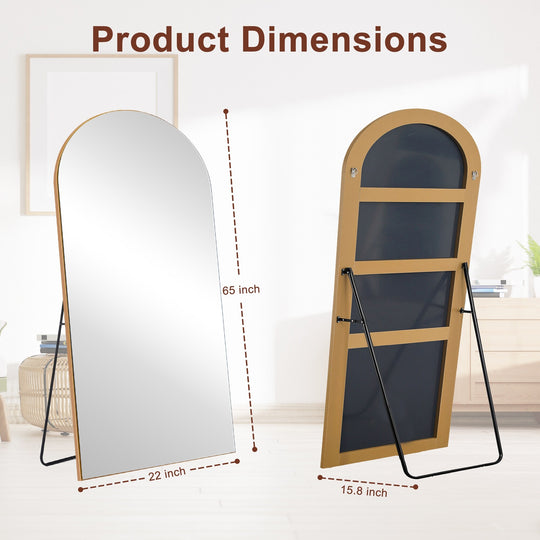 Modern Arched Full-Length Wood Floor Standing Mirror