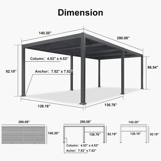 Solar Louvered Pergola with LED String Lights Aluminum Outdoor Pergola with Adjustable Roof for Patio Garden