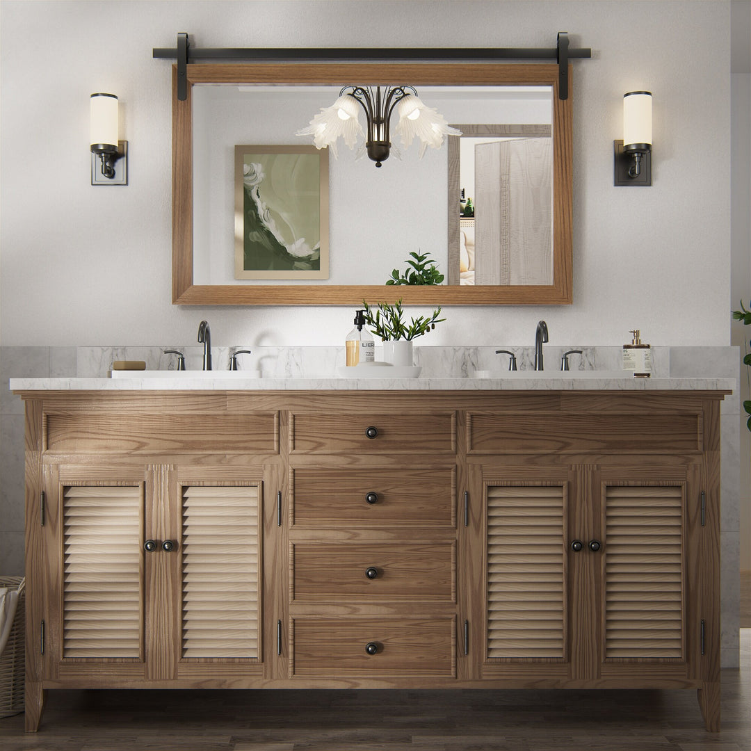 Farmhouse Barn Door Solid Wood Frame Bathroom Vanity Wall Mirror