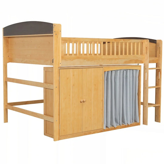 Loft Bed with Storage Cabinet and LED