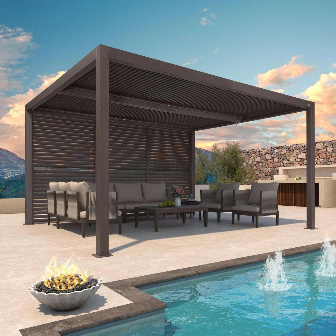 Bronze Louvered Pergola with Adjustable Roof for Deck Backyard Garden Hardtop Gazebo