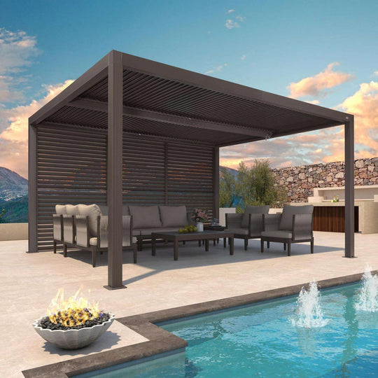 Bronze Louvered Pergola with Adjustable Roof for Deck Backyard Garden Hardtop Gazebo