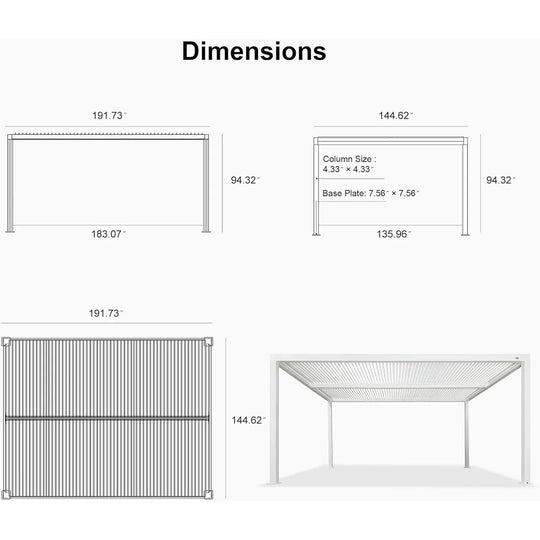 Louvered Pergola Modern White Pergola with Adjustable Roof for Deck Backyard Garden