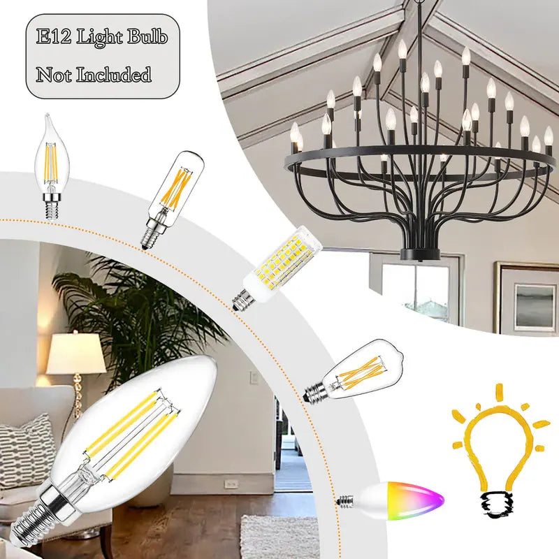 Modern Farmhouse Candle Chandelier Black Large Wagon Wheel Chandeliers