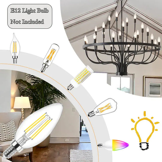 Modern Farmhouse Candle Chandelier Black Large Wagon Wheel Chandeliers