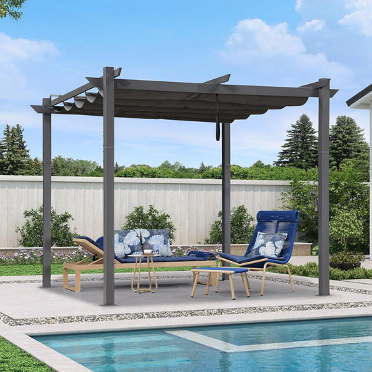 Gazebo Outdoor Retractable White Heavy-Duty Aluminum Pergola with Extra Top Roof