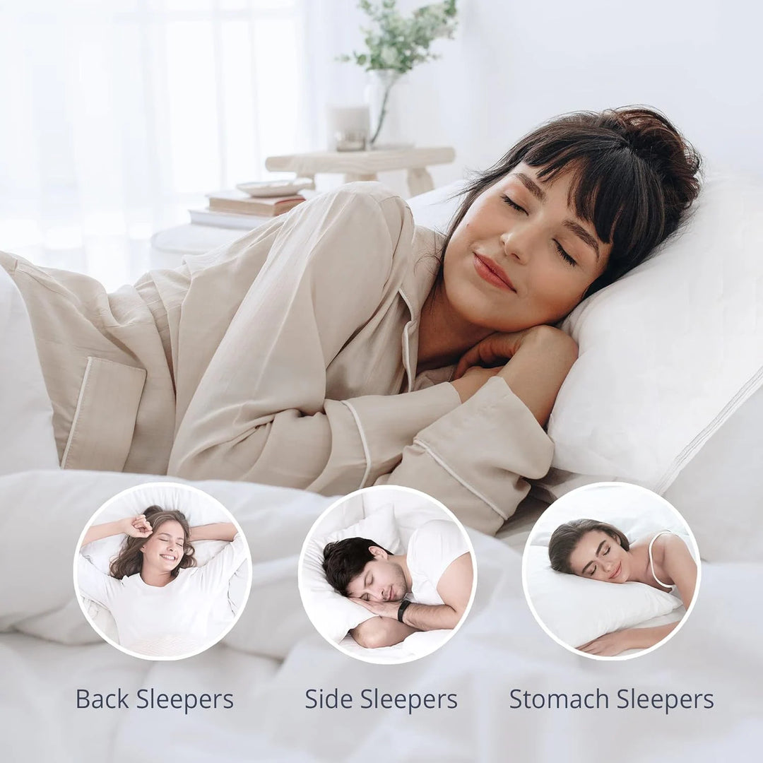 2 Pack Goose Feather down Pillows with Quilted Cotton Cover - White