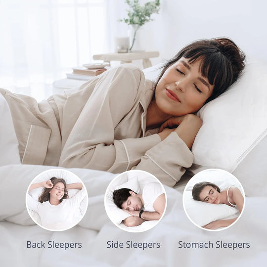 2 Pack Goose Feather down Pillows with Quilted Cotton Cover - White