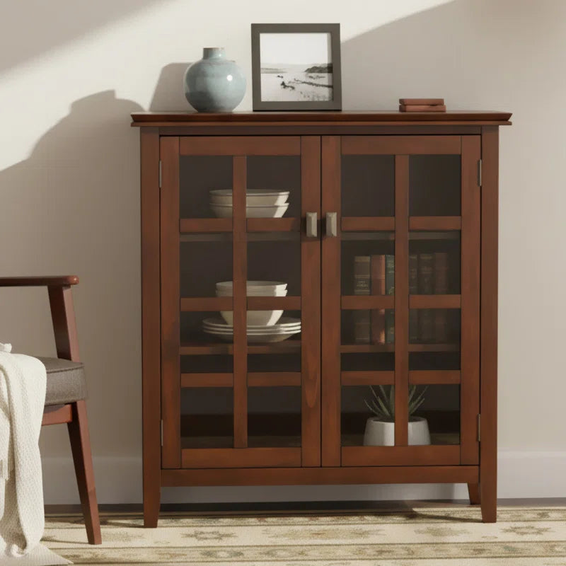 Artisan 38"W Solid Wood Transitional Medium Storage Cabinet with Glass Doors and Adjustable Shelves