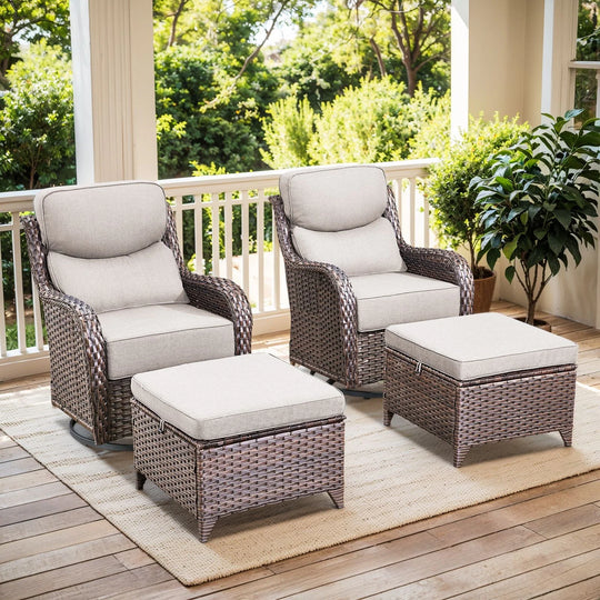 Outdoor Patio Sofa Swivel Chair with 6-Inch Thick Cushions Set