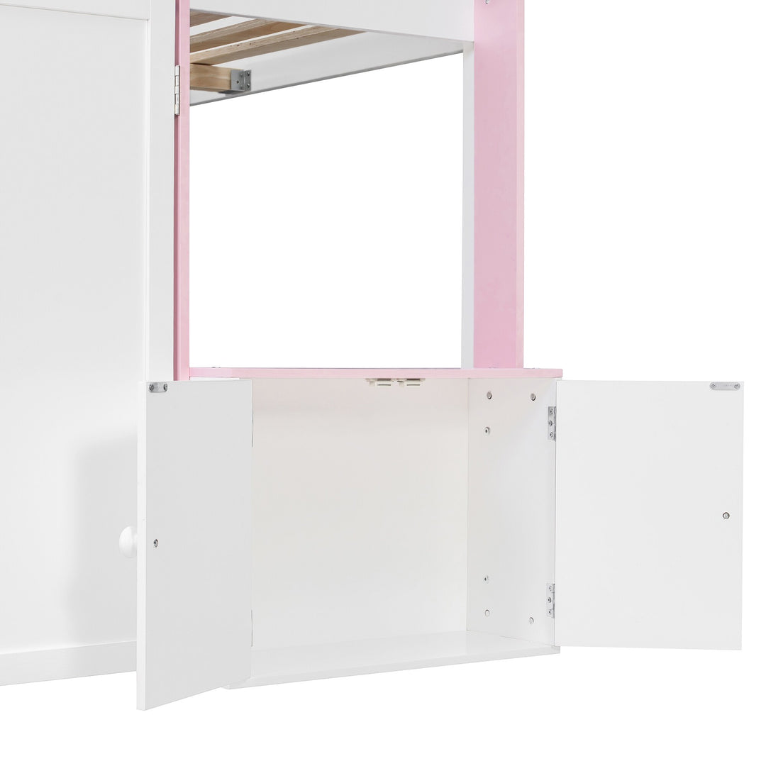 Full Loft House Bed with Playhouse Storage Modern Wood Cabin Bed for Kids