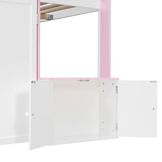 Full Loft House Bed with Playhouse Storage Modern Wood Cabin Bed for Kids