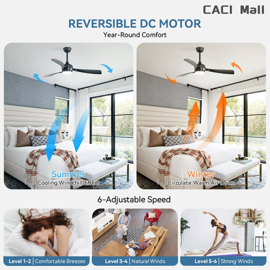 Sofucor 52/60 Inch Ceiling Fan with Integrated LED Light and Remote Control Quiet DC Motor