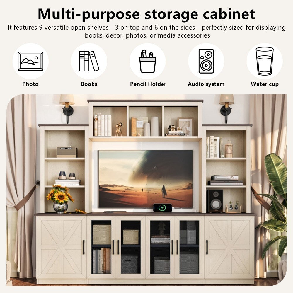 Wall Entertainment Center with Charging Station and USB Charging for Tvs