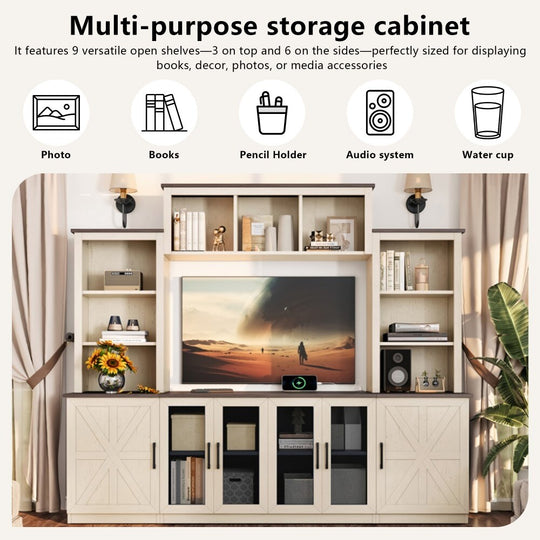Wall Entertainment Center with Charging Station and USB Charging for Tvs