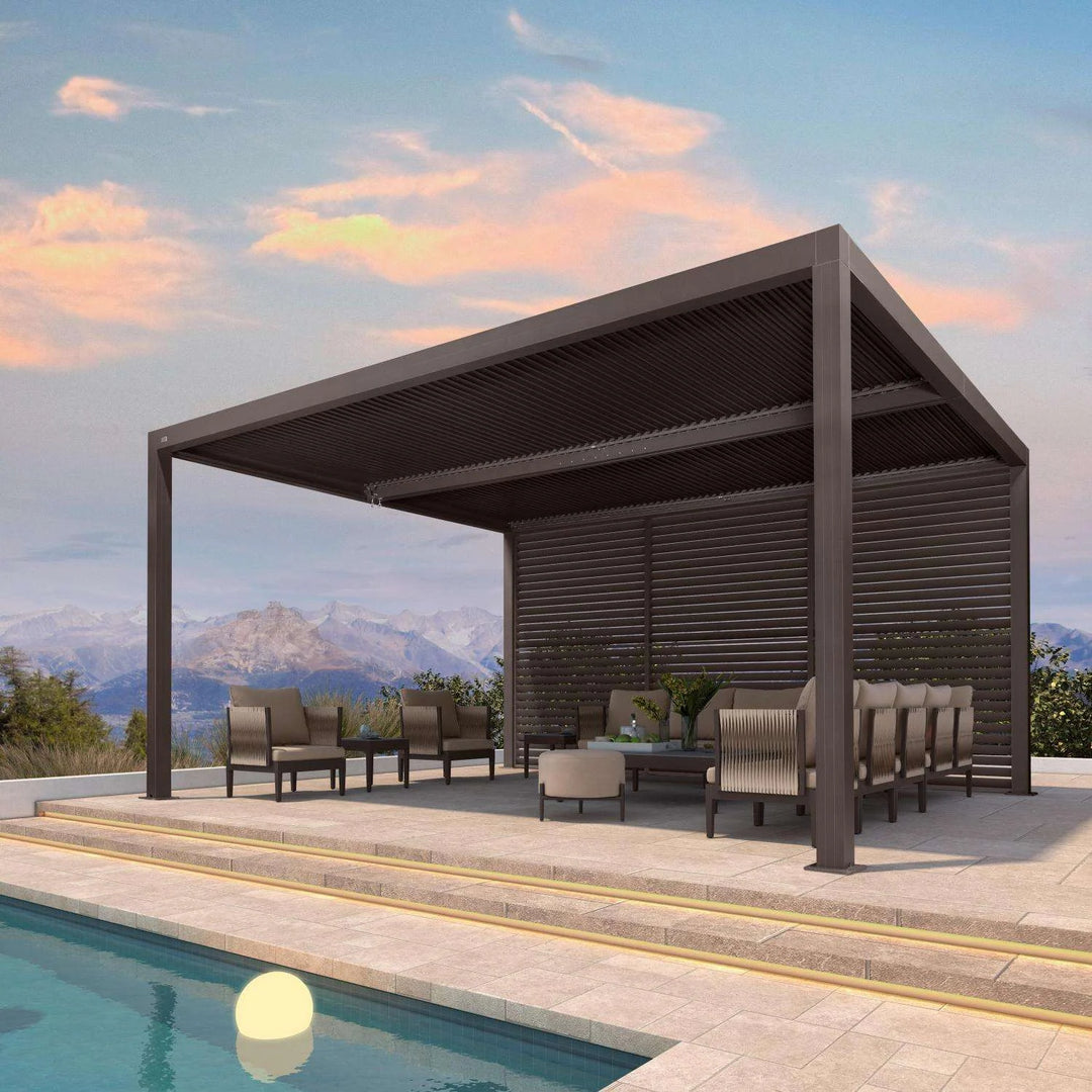 Bronze Louvered Pergola with Adjustable Roof for Deck Backyard Garden Hardtop Gazebo
