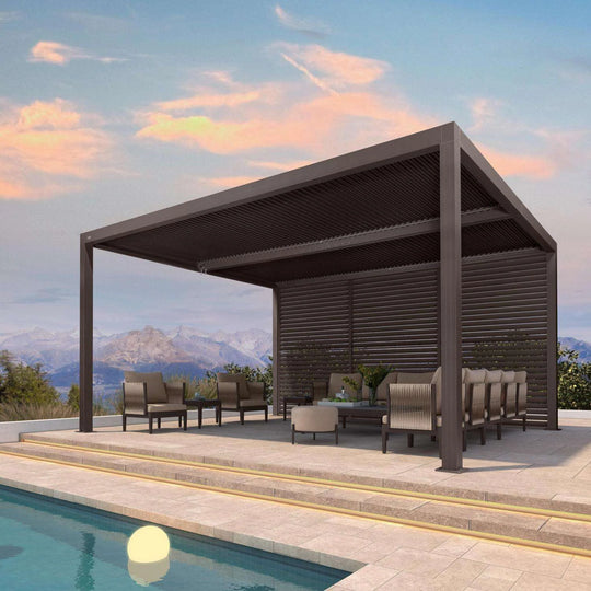 Bronze Louvered Pergola with Adjustable Roof for Deck Backyard Garden Hardtop Gazebo