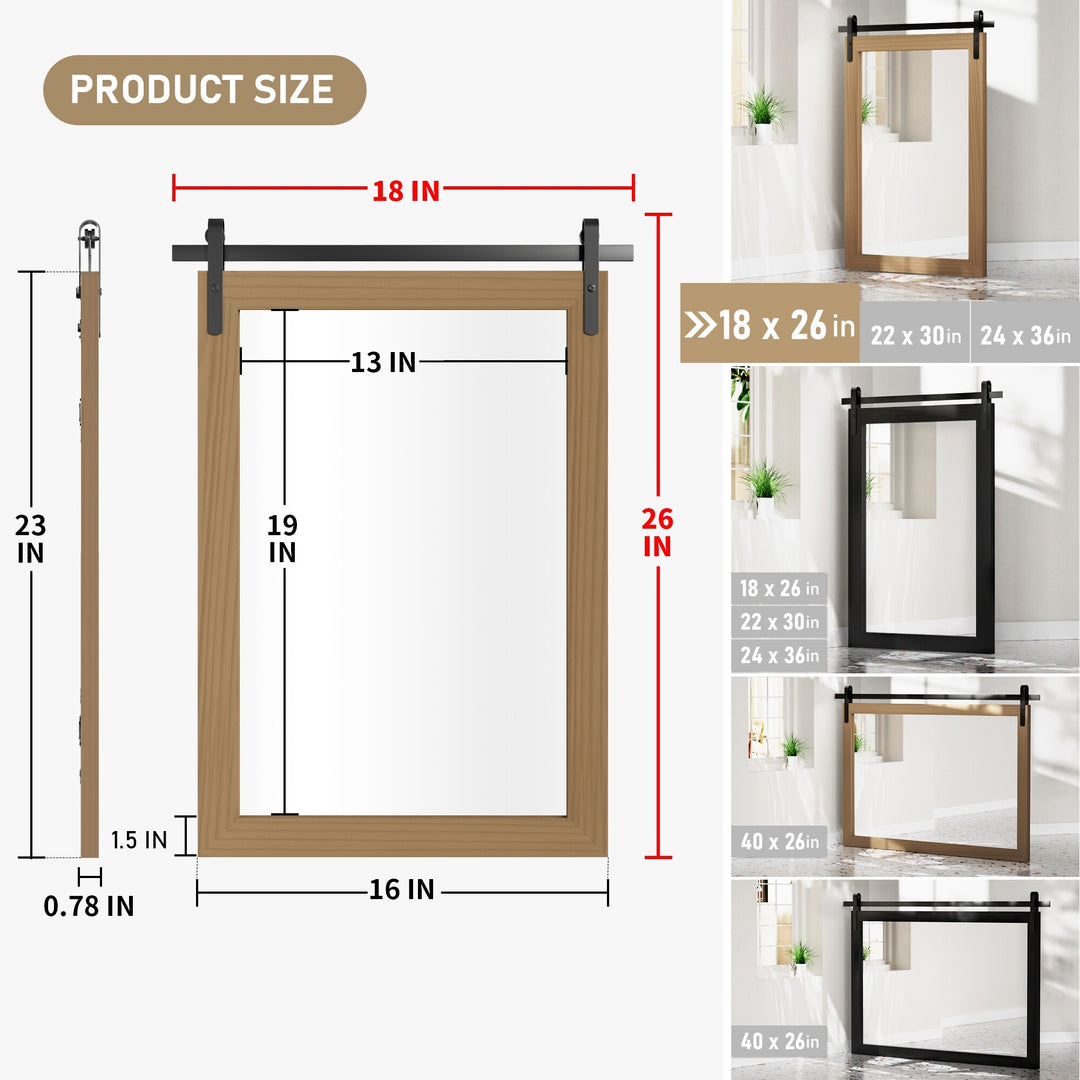 Farmhouse Barn Door Solid Wood Frame Bathroom Vanity Wall Mirror