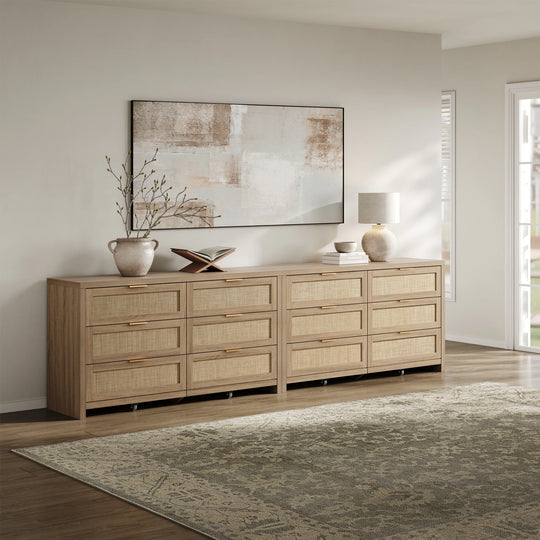 Elegant Right Angled Dresser with 6 Rattan Woven Drawers