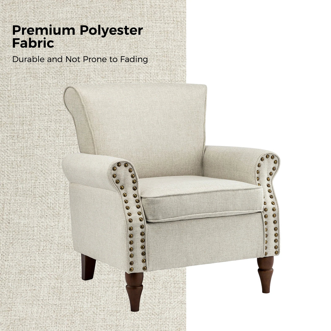 Nyctelius Upholstered Comfy Accent Chair with Turned Wooden Legs and Nailhead Trim Set of 2 by